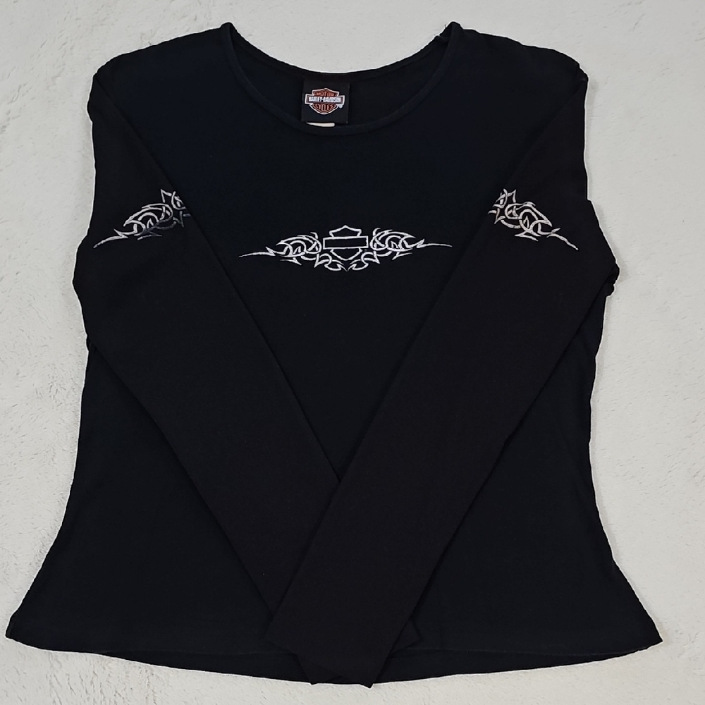 Harley-Davidson Black Long Sleeve Tee with Silver Graphics